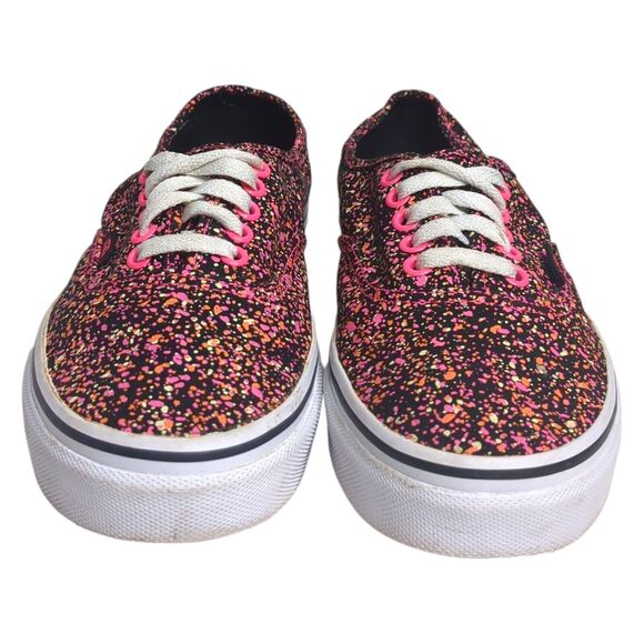 Vans Authentic Neon Paint Splatter Lace Up Sneakers Black Pink 7 Men 8.5 Women - Picture 2 of 8